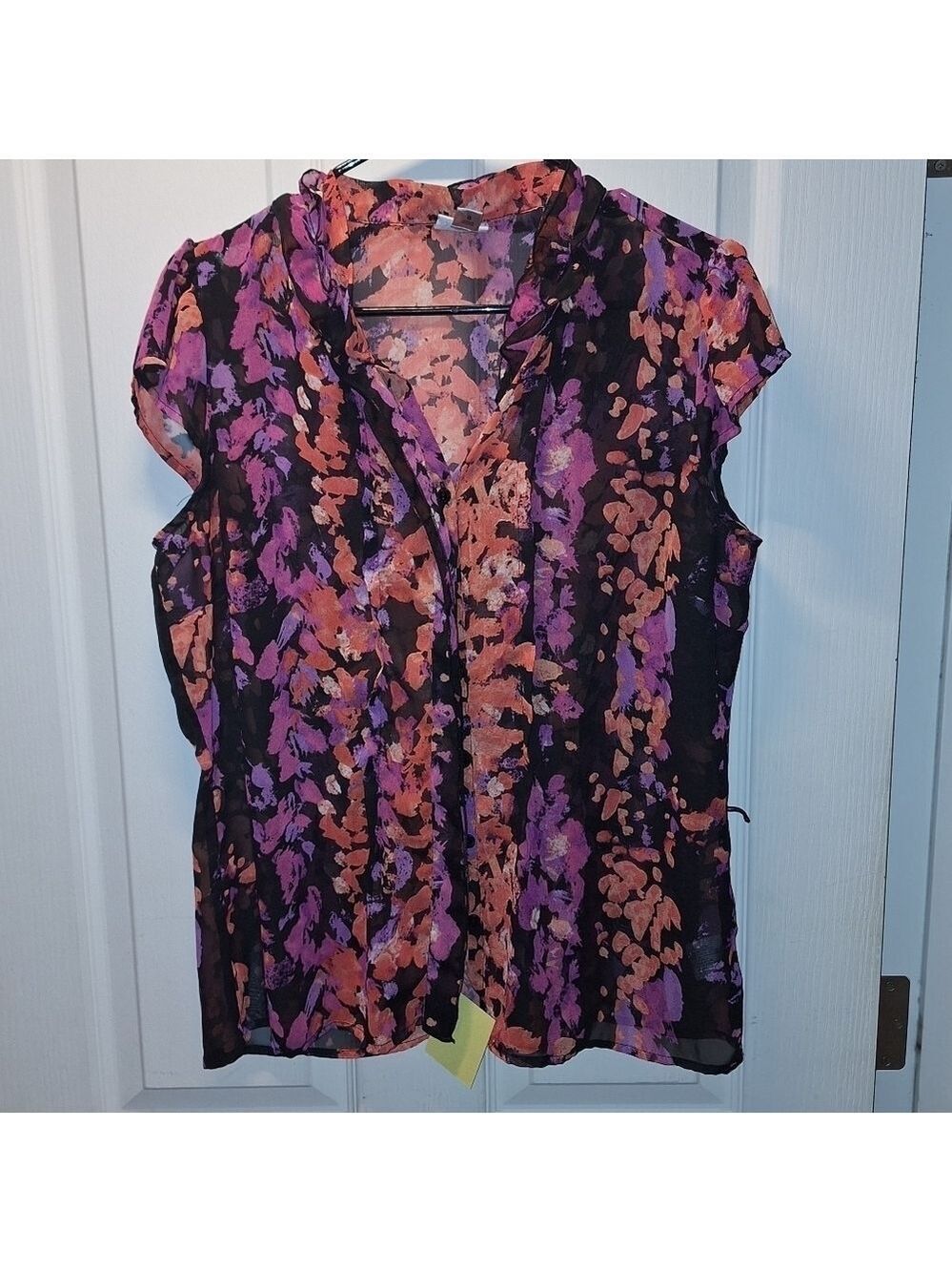 Worthington Purple Orange Floral Sheer Top Large